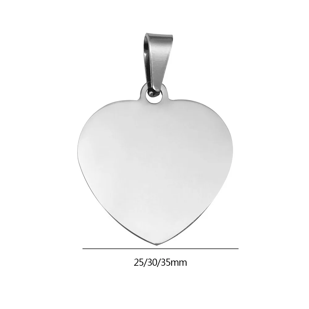 Stainless Steel Heart Charm Blank To Record 25/30/35mm Metal Heart Tag For Engraving Mirror Polished Wholesale 10pcs