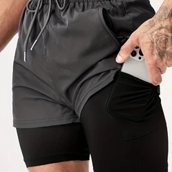 Shorts de sport à séchage rapide pour hommes, entraînement athlétique, basket-ball, respirant, 2 en 1, course à pied, fitness, été, 2024