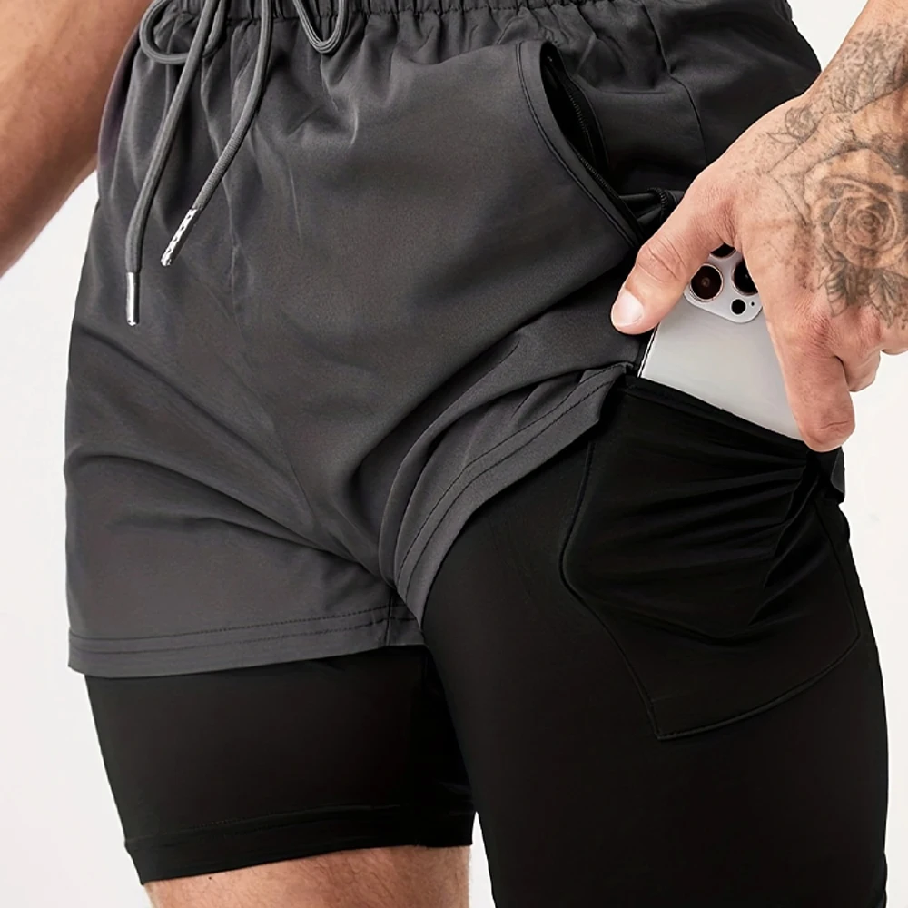 2024 Summer Men's Sports Colorblocking Casual Shorts 2-in-1 Run Fitness Quick Dry Athletic Training Basketball Breathable Shorts