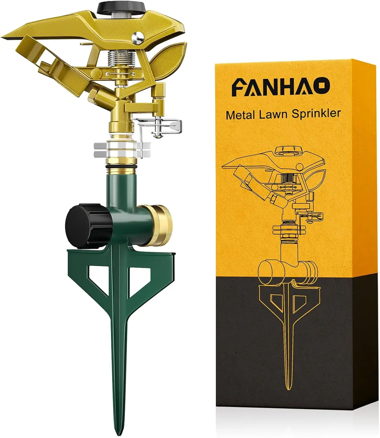 

Heavy Duty Pulsating Lawn Sprinkler on Spike Base, 100% Metal Impact Sprinkler with Adjustable Spray Pattern for Lawn Yar