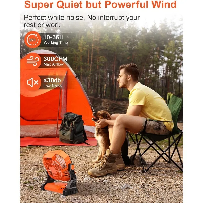 Camping Fan for Tent Rechargeable Operated Fan Portable Tent Fan for Camping with Light, Hook, Timer, 270° Rotation Outdoor Fan