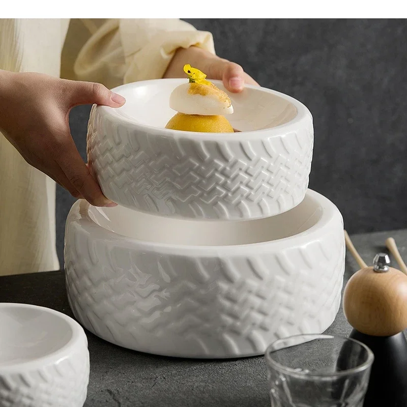 Wheel Plate Ceramic Steak Restaurant Specialty Cuisine Cooking Dishes Modern Home Breakfast Pasta Cutlery