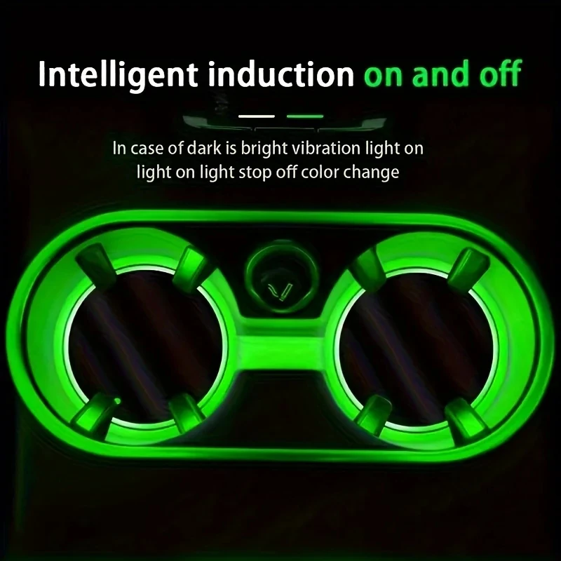 2PCS LED Car Cup Holder Lights, Light up Car Coasters for Cup Holders 7 Colors Changing USB Charging Mat Waterproof Cup Pad