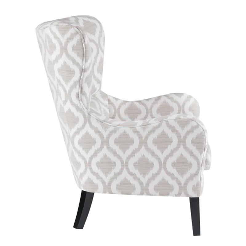 Arianna Swoop Wing Chair Wing back Round arm Piping around edge Loose seat cushion Solid wood legs