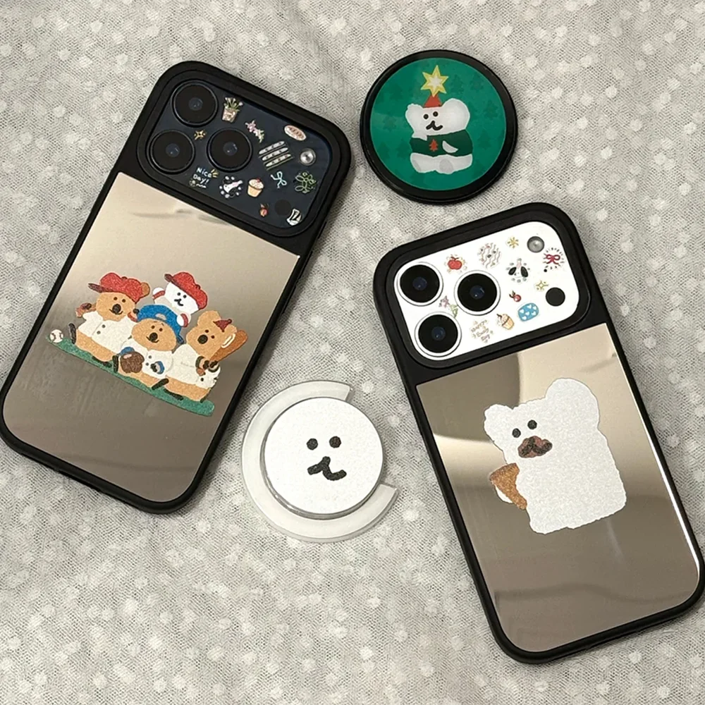 

CASE Christmas Cartoon Baseball Bear Mirror Surface Cover for IPhone 17 16 15 14 13 12 Pro Max 17 Air - Protective Magnetic Case