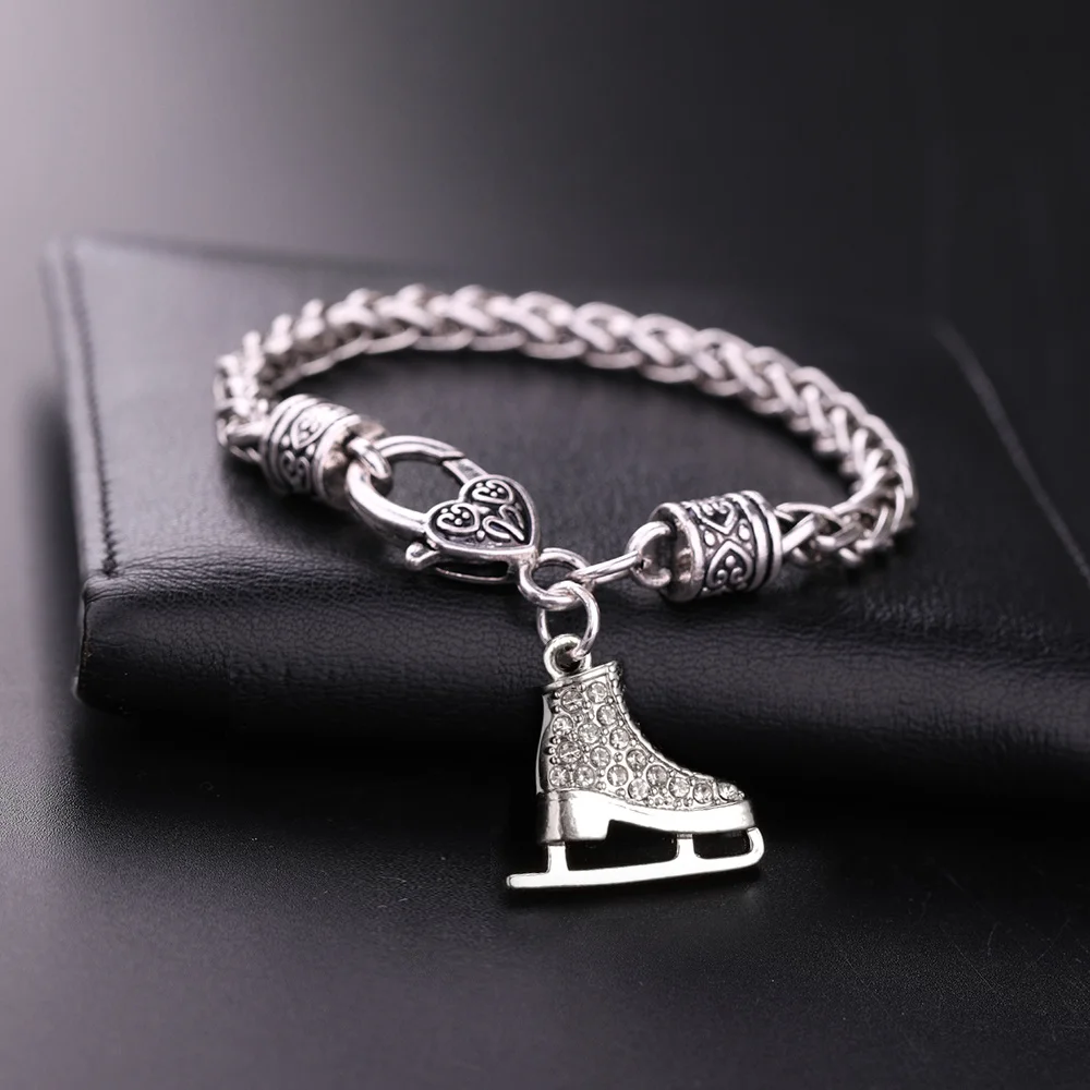 My Shape Skating Shoes Pendant Bracelets for Women Ice Skater Bracelet Sports Figure Skating Crystal Jewelry Gifts Skate Lover