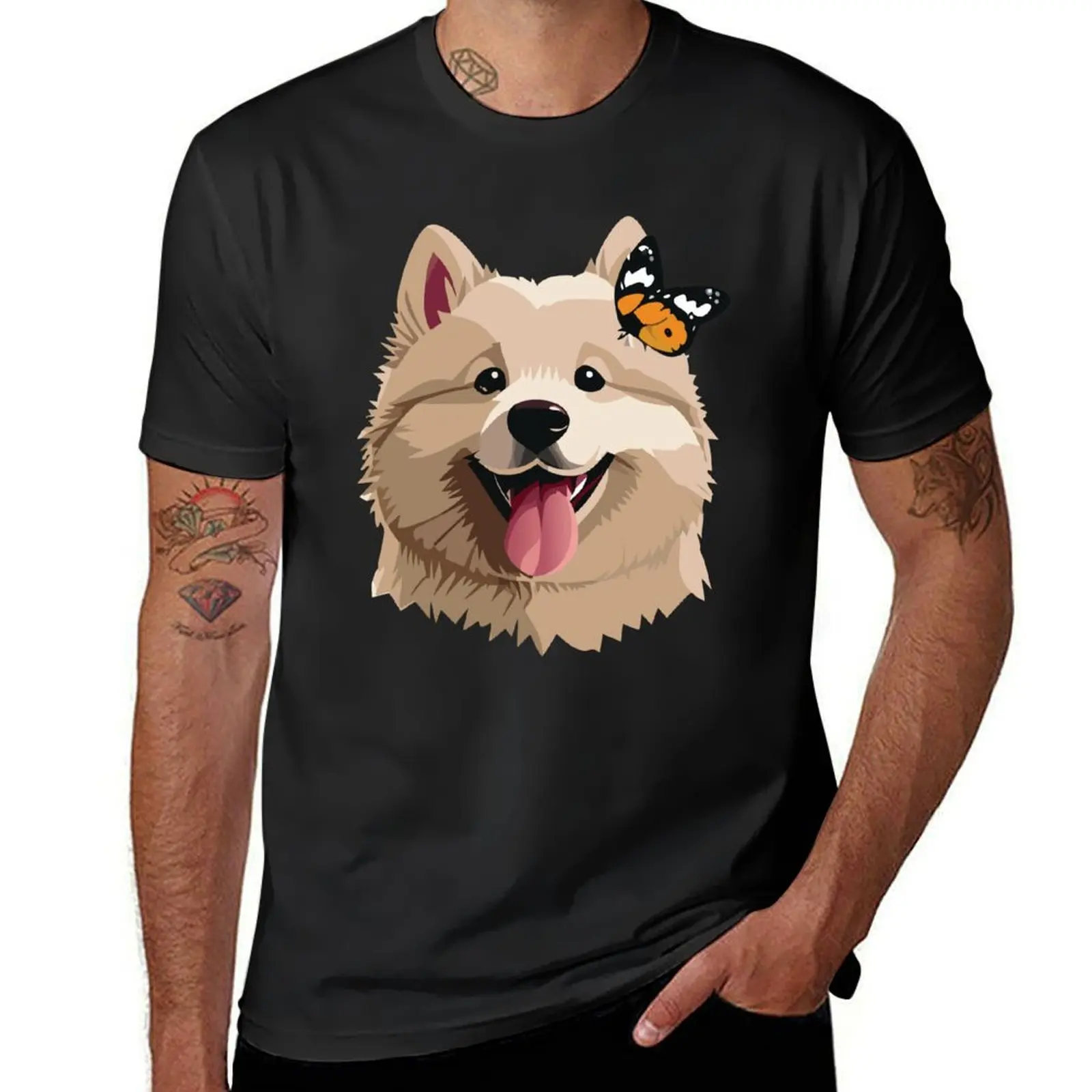 Cute samoyed puppy & butterfly T-Shirt vintage graphics summer clothes plus sizes plain t shirts men