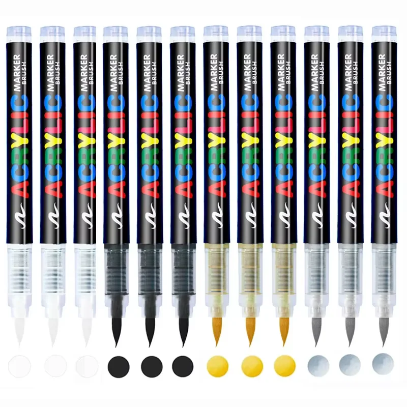 3Pcs Acrylic White/Black/Red/Blue Marker Brush Pens Art Markers for Rock Painting Stone Glass Wood Fabric Metal Tire Canvas