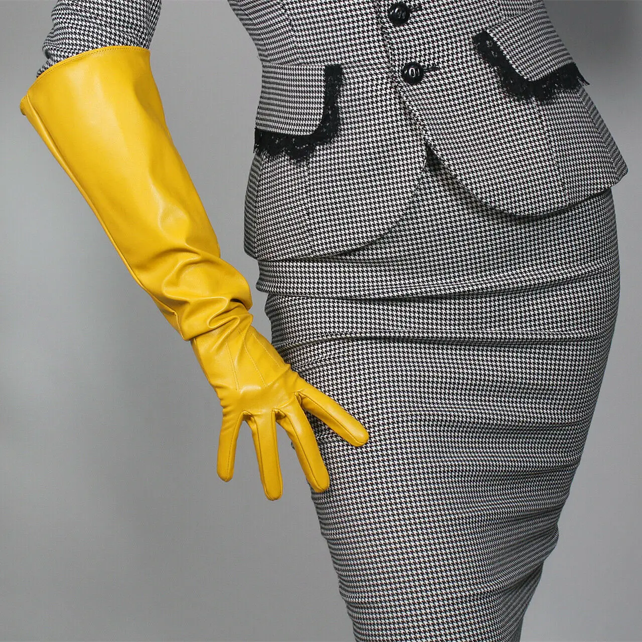 

Long Leather Yellow GLOVES Unisex Oversized PUFF SLEEVES 50cm Above Elbow Faux PU Halloween Evening Party Fashion Costume Glove