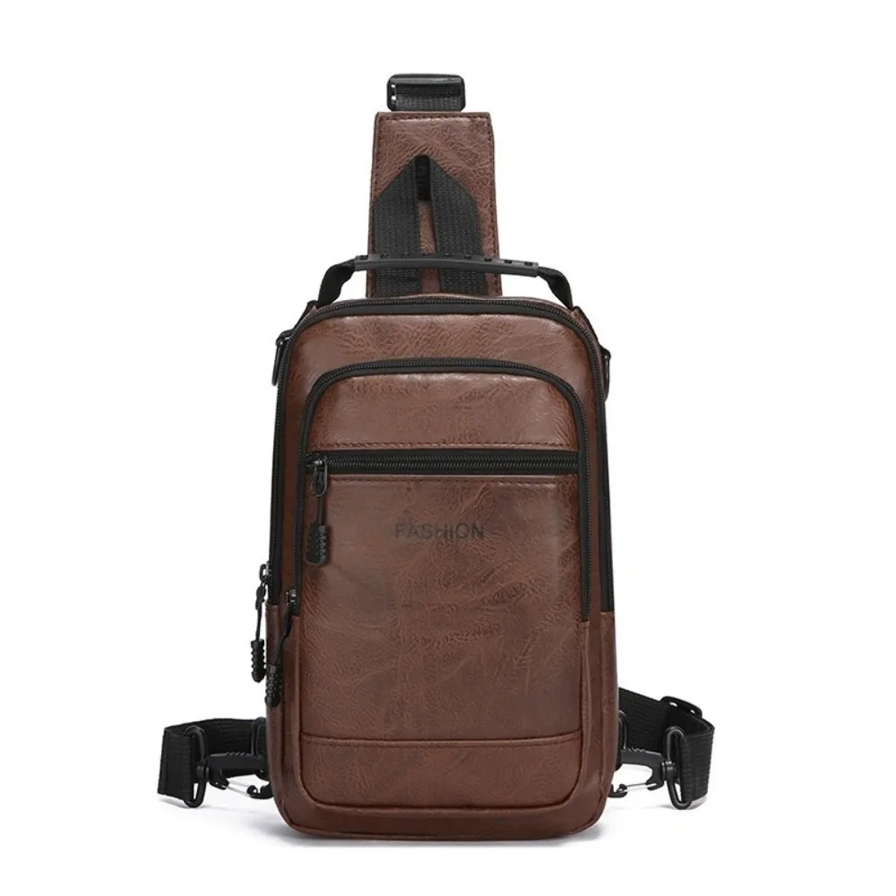 

PU Leather Men's Chest Bag Solid Color Multifunctional Sling Shoulder Bag Adjustable Strap Multiple pockets Male Crossbody Bag