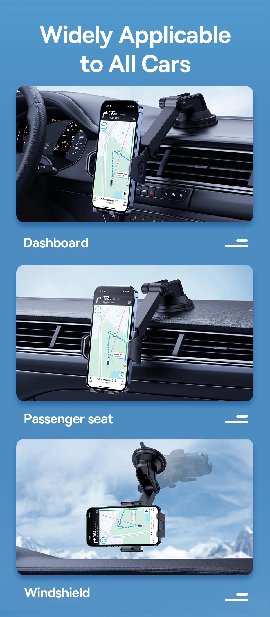 Baseus Autotelefonhalter mit Saugnapf, 360-Grad-Universal-Smartphone-Klemmständer, GPS-Halterung, Unterstützung für iPhone, Samsung, Huawei – Detail 6