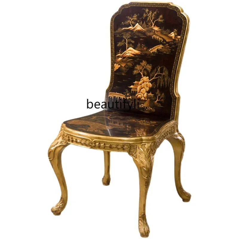 

European solid wood hand-painted book chair French classical dining chair British villa furniture custom painted chair