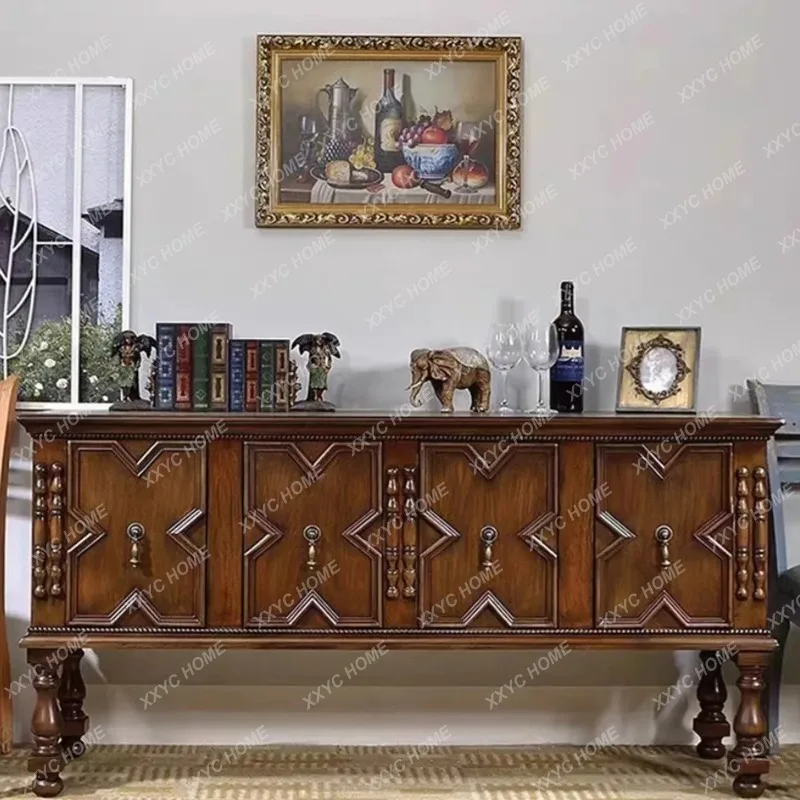 XX retro style solid wood dining side cabinet carved storage cabinet living room decoration cabinet