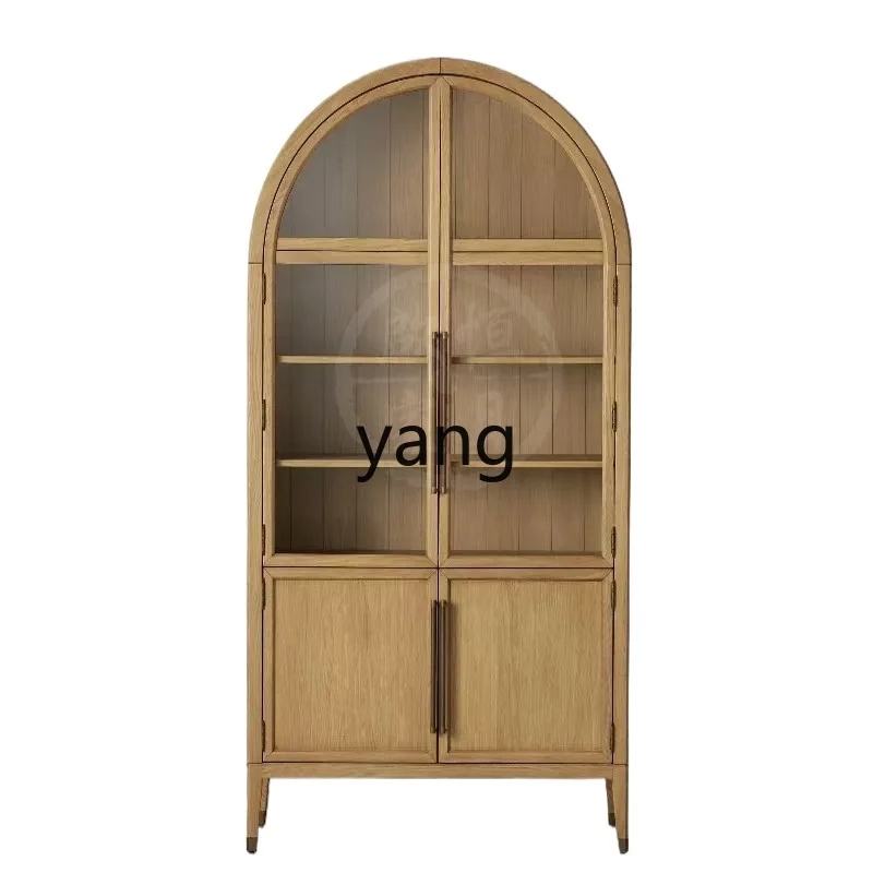 

LTT American solid wood arched bookcase French retro style black glass door wine cabinet dining side locker