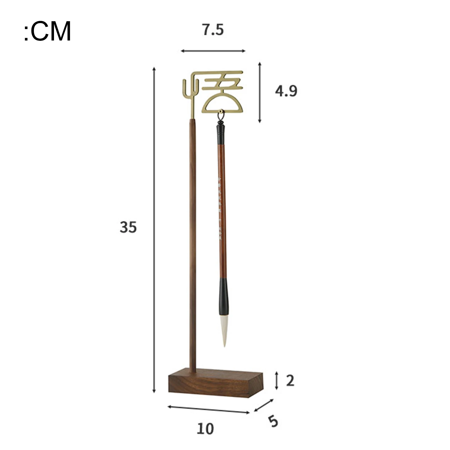 Chinesischer Wu-Pinsel-Stifthalter mit Holzsockel, Kalligraphie-Rest, Tintenaufhänger, Metall-Schreibpinselhalter, Schulbriefpapier – Detail 1