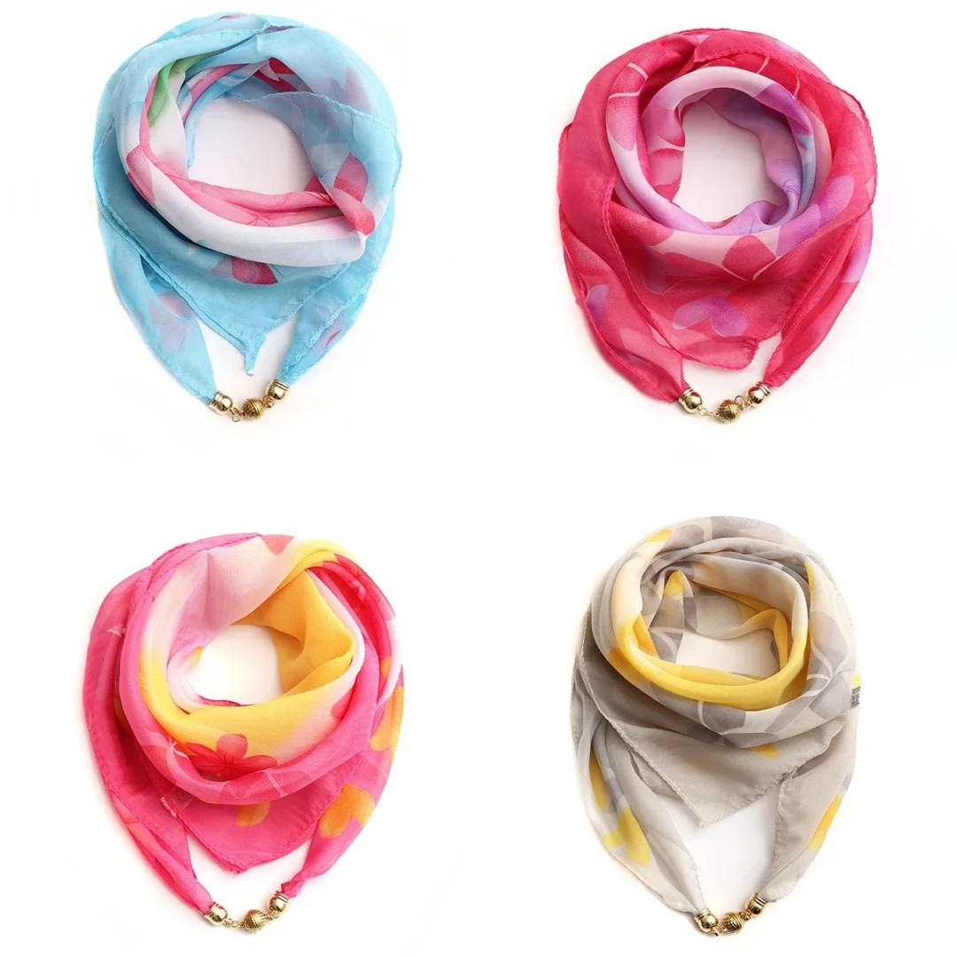 Lenço quadrado com lenço magnético para mulheres, envoltórios de seda praia, xale primavera, bandana foulard, silenciador hijab, moda, novo