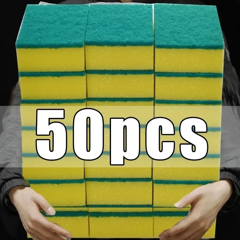50/10Pcs Kitchen Dishwashing Sponge Soft Absorbent Clean Rub Pot Rust Scouring Pad Removing Kits Household Cleaning Brush Sponge