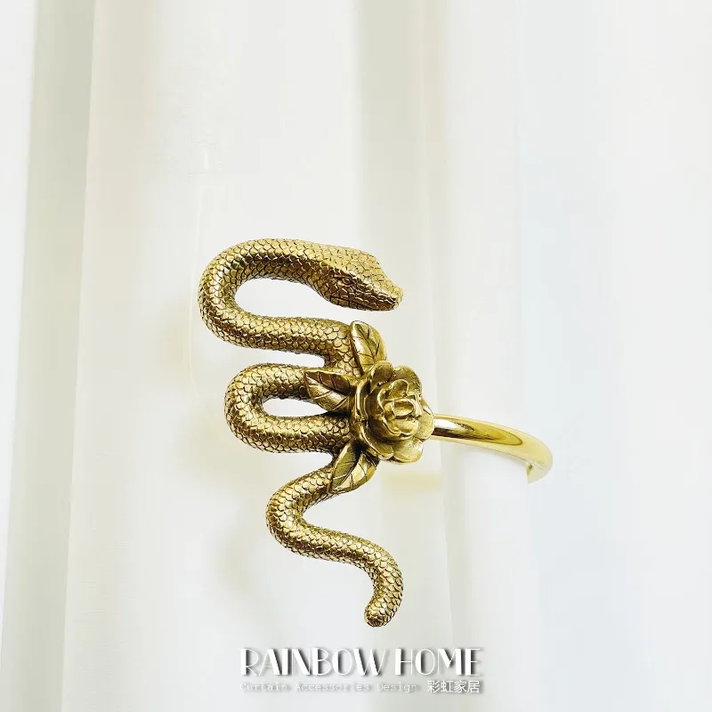 French rose and snake animal brass curtain hook, wall hook, strap hook, living room bedroom, American Southeast Asian style