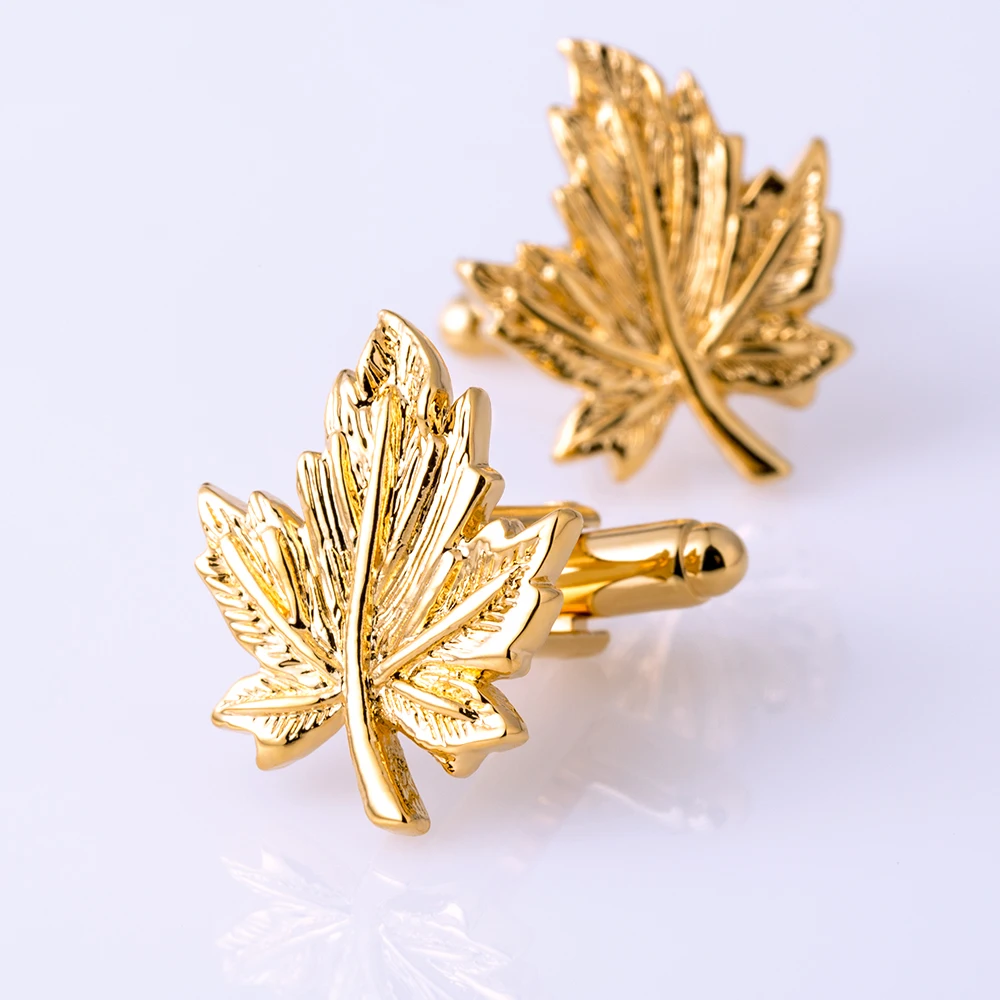 KFLK Jewelry Light Yellow Gold Color shirt cufflinks for men Brand leaf Cuff links Wedding Buttons High Quality guests