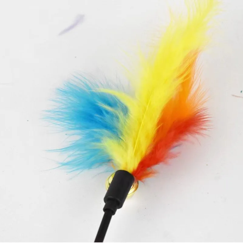 1pcs Funny Kitten Cat Teaser Interactive Toy Rod with Bell Feather Toys for Pet Cats Stick Wire Chaser Wand Toy Random Color