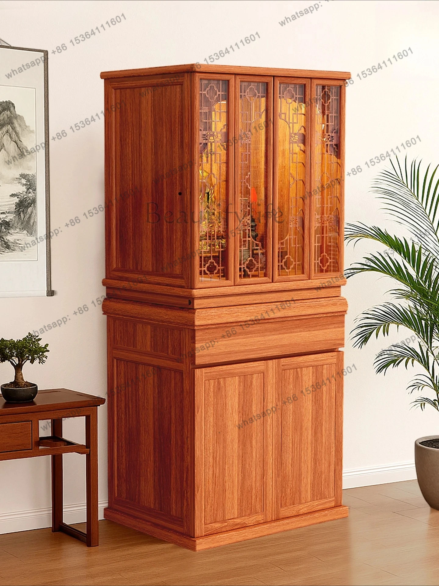 Buddhist Altar New Chinese Style Standing Cabinet Buddha Table Home Use All Solid Wood Living Room Chinese Style with Door
