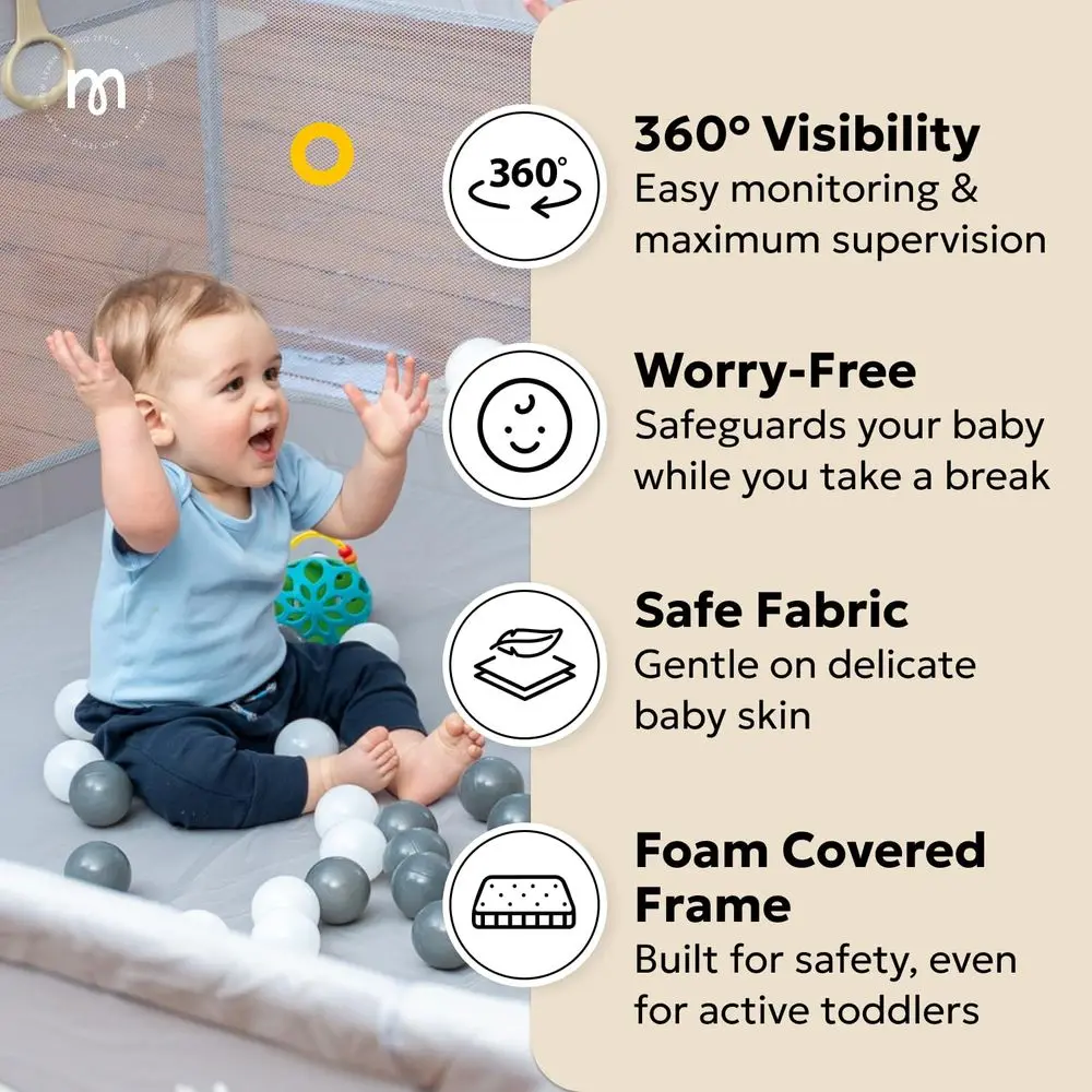 روضة أطفال محمولة مقاس 50 × 50 مع شبكة وبوابة وشماعات - ساحة لعب آمنة وقوية للاستخدام الداخلي والخارجي