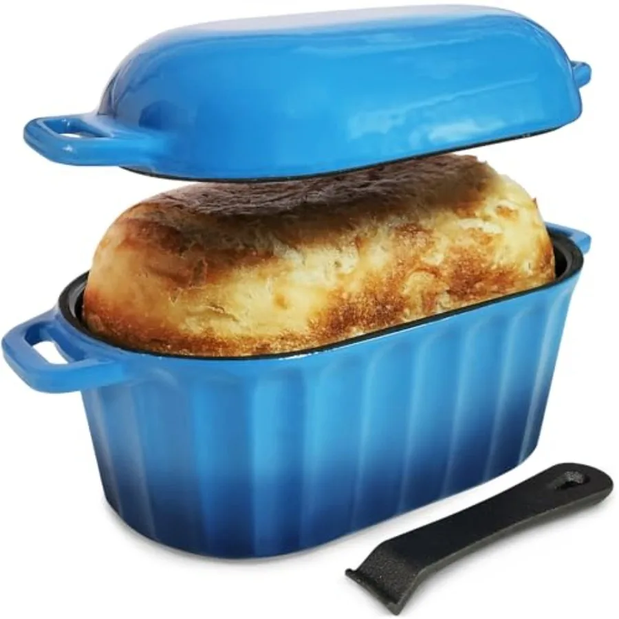 

Dutch Oven Enameled Cast Iron Bread Pan with Lid Sourdough Loaf Pans for Baking Bread Large Heavy Oval Bread Dutch Oven with Mo