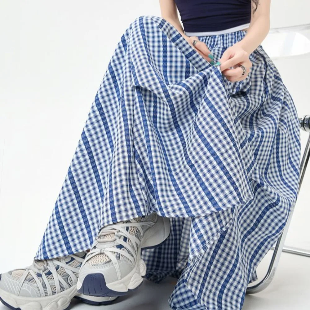 

Deconstructed Plaid Midi Skirt 2025 Summer Women High Waist A-Line Skirt Asymmetric Hem Avant Garde Grunge Aesthetic Pleated Ski