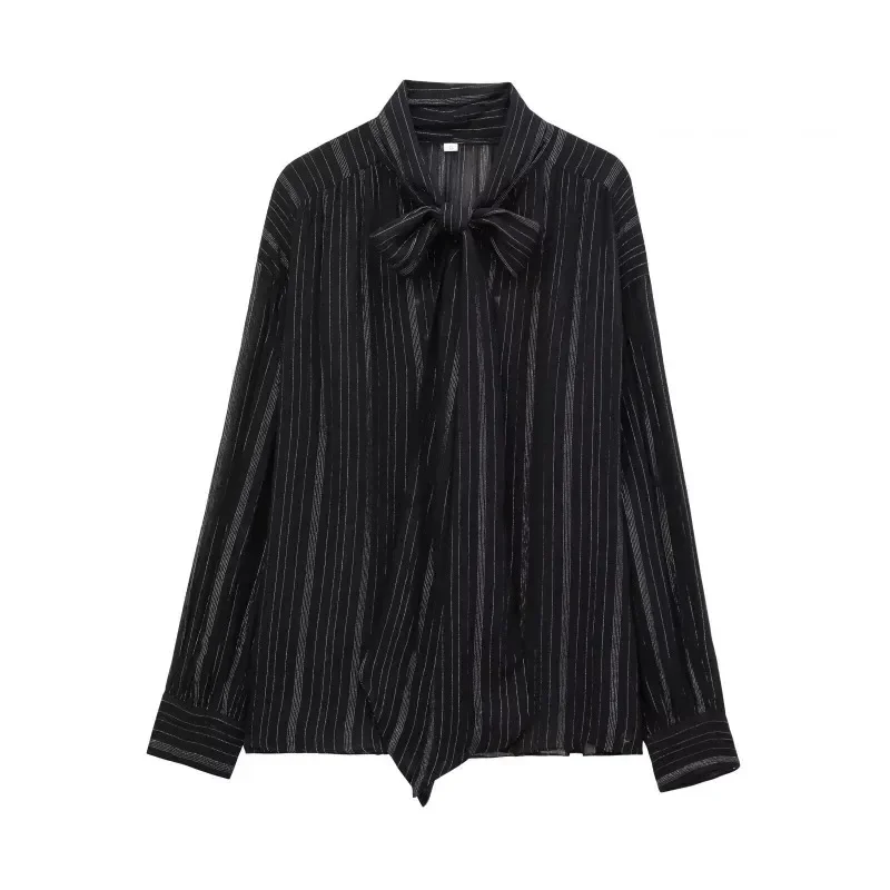 

Vintage Blouse Black Striped Blouses for Lady Autumn Women's Shirt Elegant Women's Luxury Blouses Long Sleeve Shirt