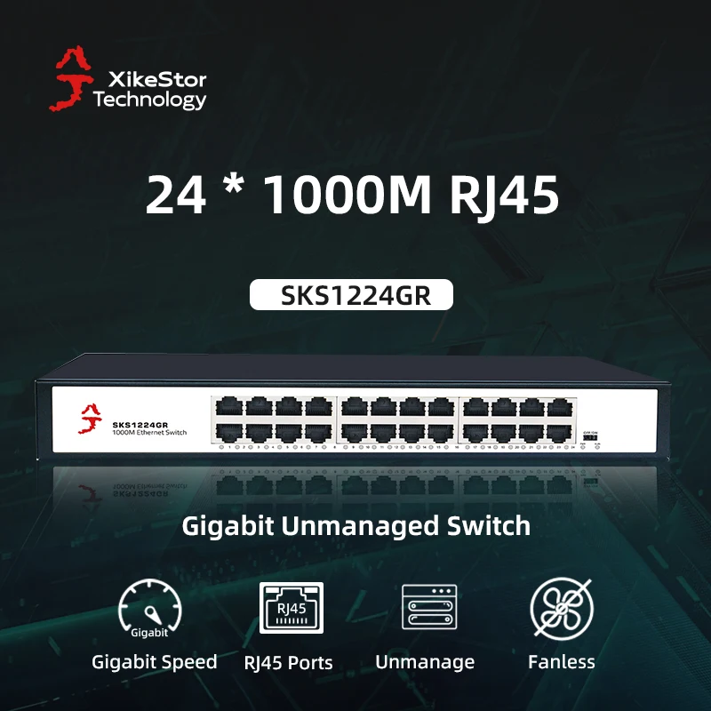 

XikeStor Unmanaged 1000M Gigabit RJ45 24 Ports Switch Plug & Play Network Cable Splitter for Businesses, Homes and Dormitories