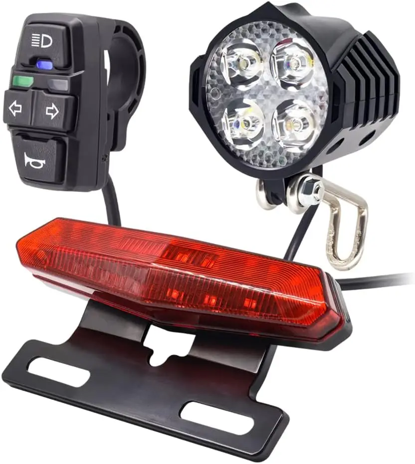 nulkomma-36v-48v電動自転車ライトキット、ホーン付き電動自転車ヘッドライト、ウインカー付き電動自転車テールライト、リアラックマウント対応