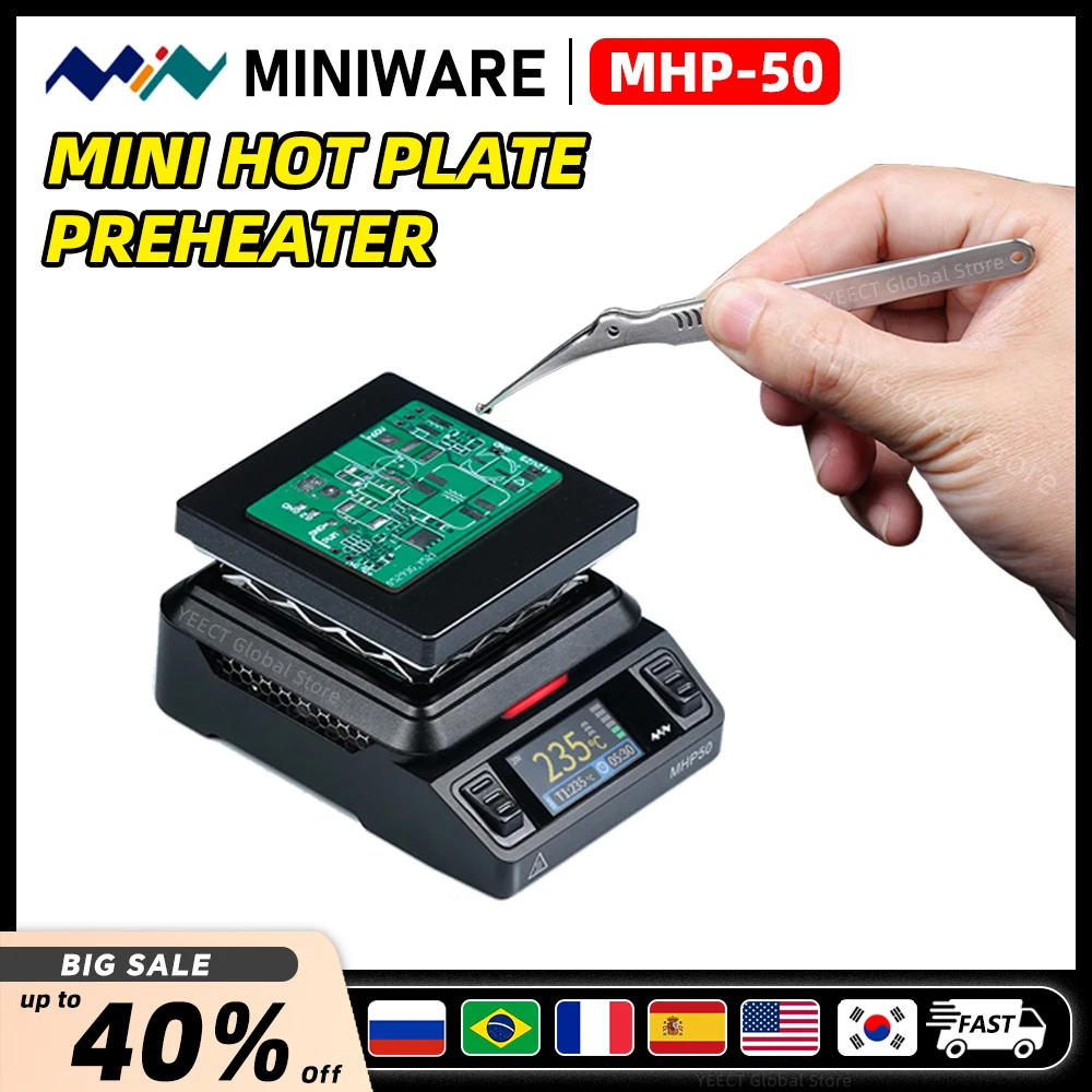 MHP50 Mini Hot Plate Preheater 5*5cm Heating Area Constant Temperature Heating Table 350℃ Intelligent Heating Tool MINIWARE