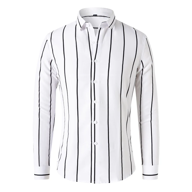 2023 New Fashion Men\'s Striped Shirt Business Casual Long Sleeve Shirt Korean Style Slim Men\'s Shirt