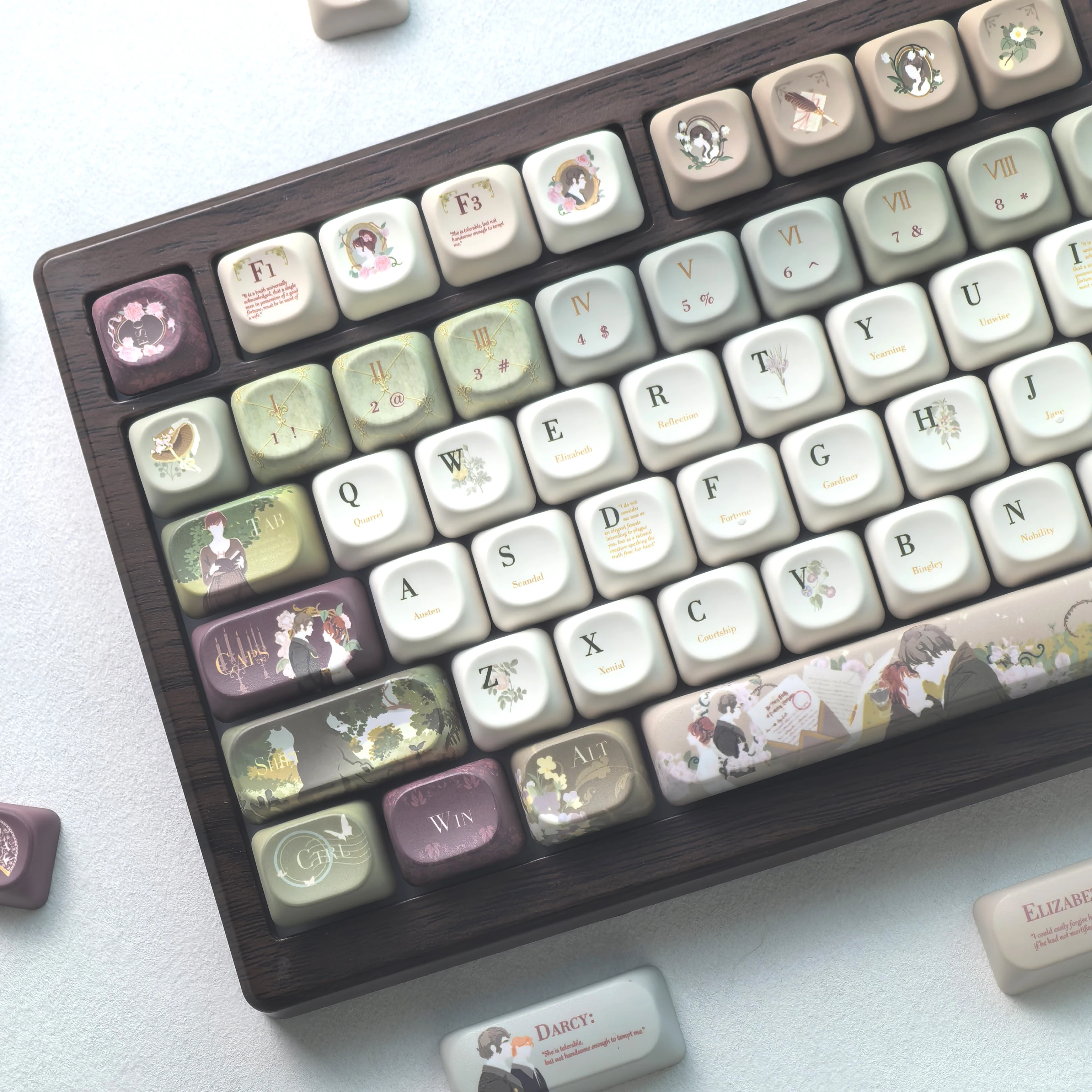 MAIMOOO Yellow Green Keycaps Pride and Prejudice Theme Moa Cherry Russian Korean PBT Beautiful Cute Customized aula Keyboard Key