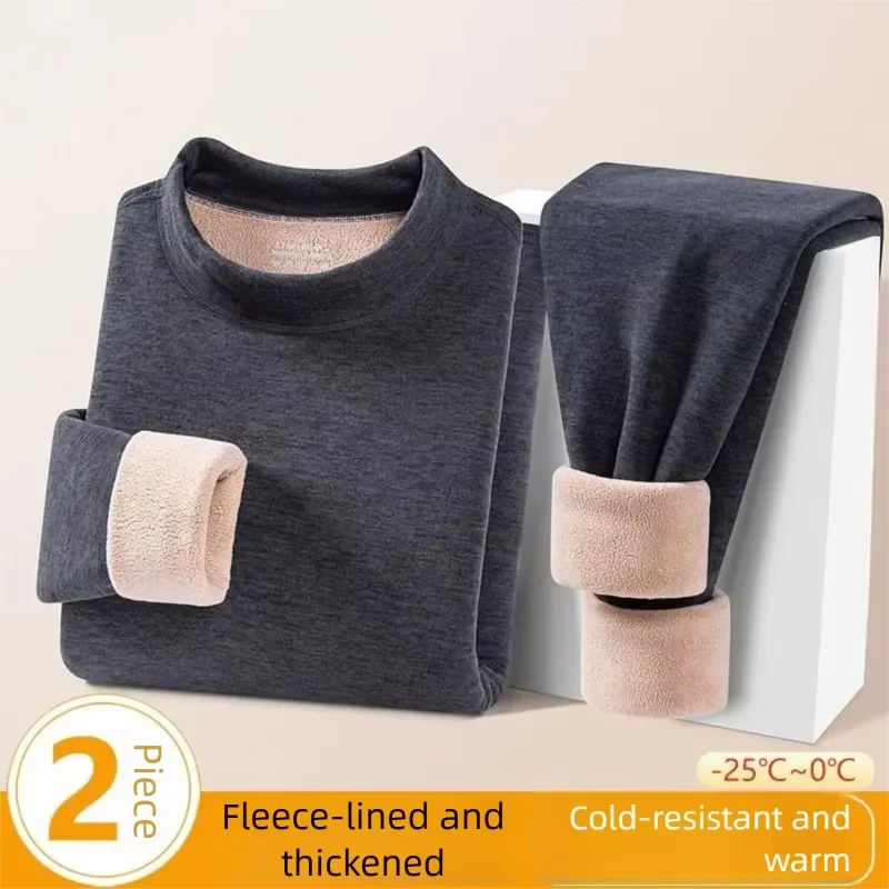 Hot Sale Thick Thermal Underwear Set For Men Fleece Lined Stretch Solid Warm Winter Base Layer Top And Pants Home Sleepwear 6XL
