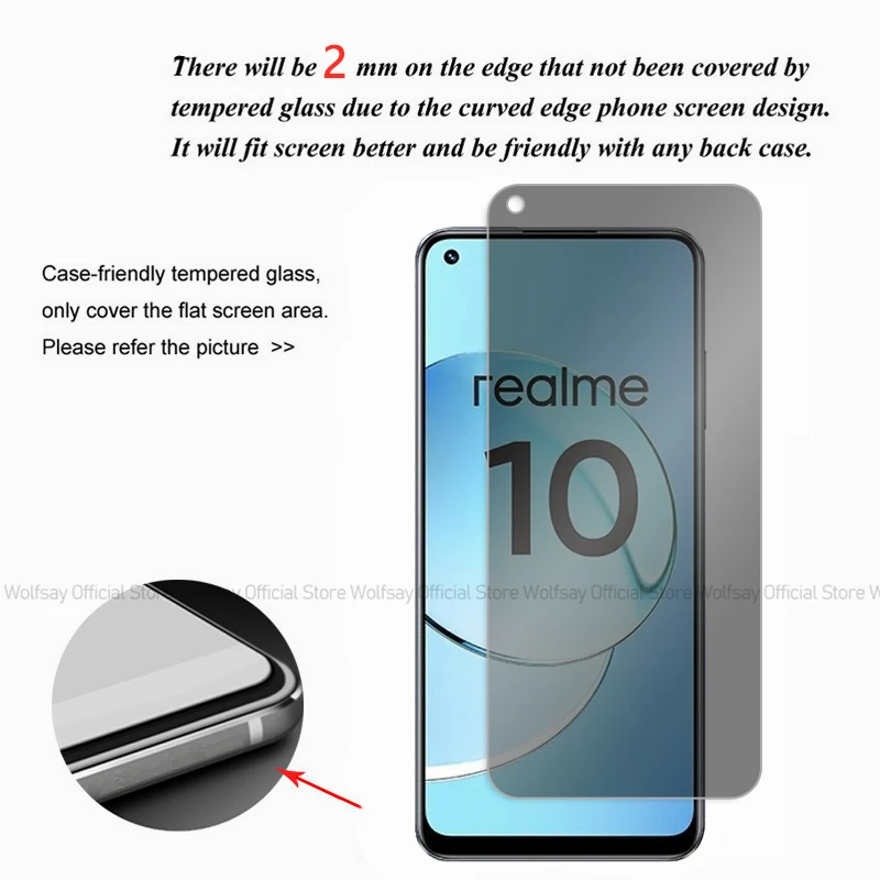 2/4PCS Privacy Screen Protector For Realme 10 4G Anti-Spy Tempered Glass Realme 10 4G Full Glue Privacy Phone Glass Realme 10 4G