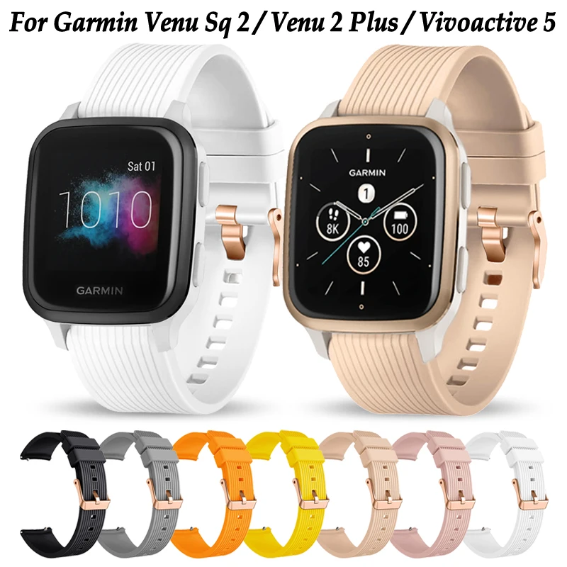 สายนาฬิกาซิลิโคน20มม. สำหรับ Garmin venu SQ 2 Music/2 PLUS สร้อยข้อมือ vivoactive 5 3 Forerunner สายรัดข้อมือสำหรับเปลี่ยน245 165