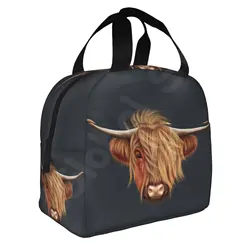 Scottish Hairy Highland Cow Thermal Lunch Bag for Women Men Reusable Insulated Bento Tote Bags for School Work Picnic Food Bag