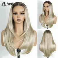 Peluca con malla frontal sintética Noble, peluca de encaje recta de 24 pulgadas, marrón ombré 6x4, pelucas sin pegamento prearrancadas y Go para mujer