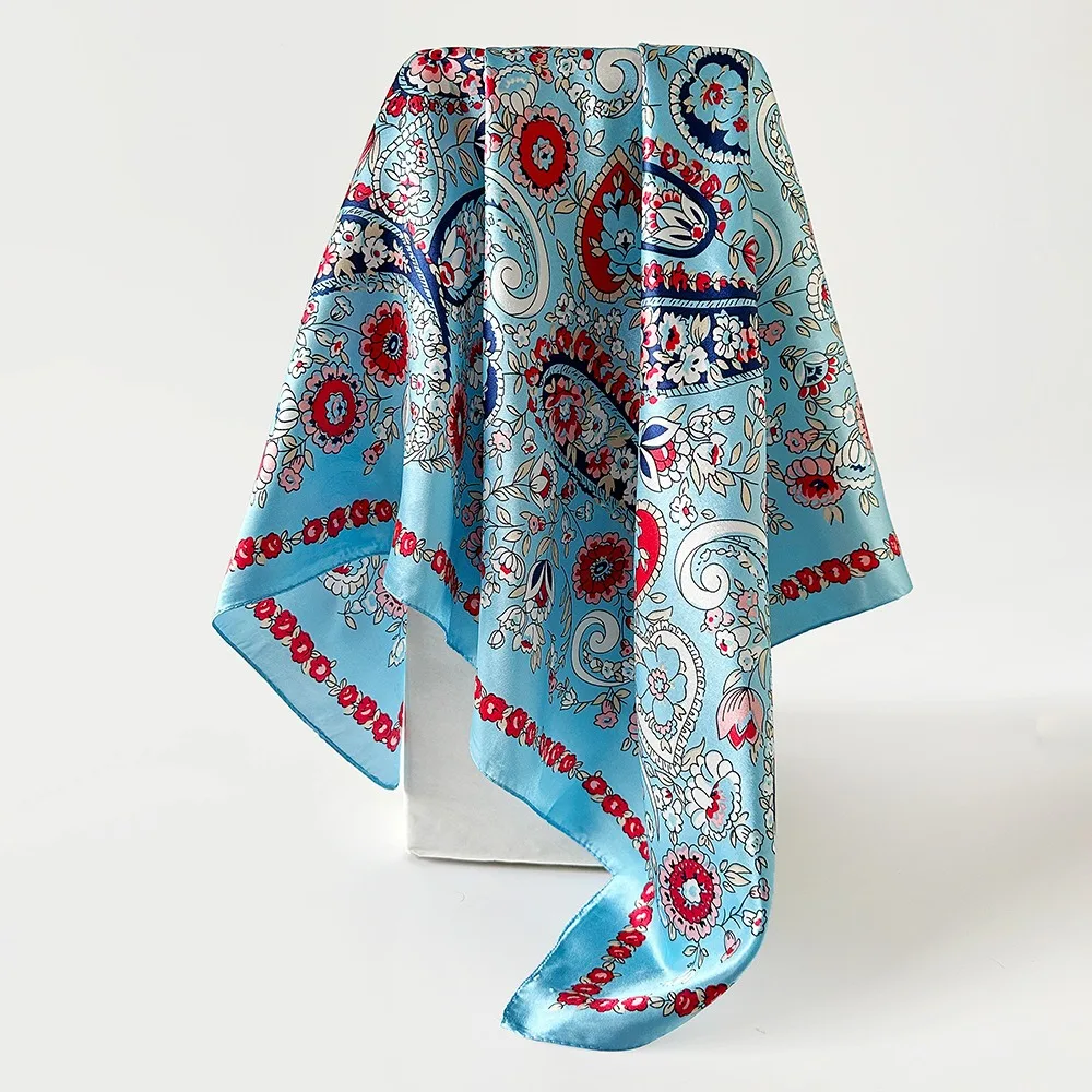 

Модный атласный квадратный шарф 90*90 см с принтом кешью, имитация шелковой шаль, роскошные платки, модный аксессуар