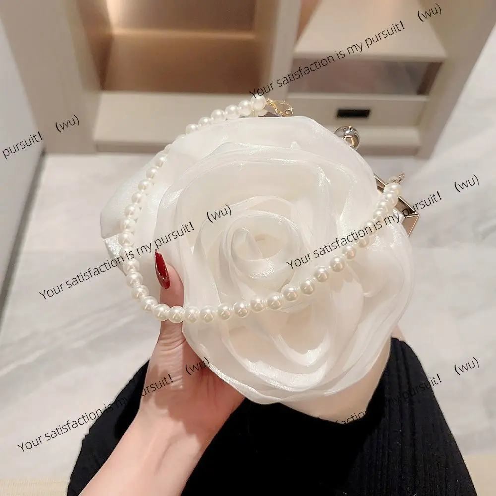 Fashion White Flower Clutch Bag Pearl Chain Luxury Evening Bag Handbags for Women Female