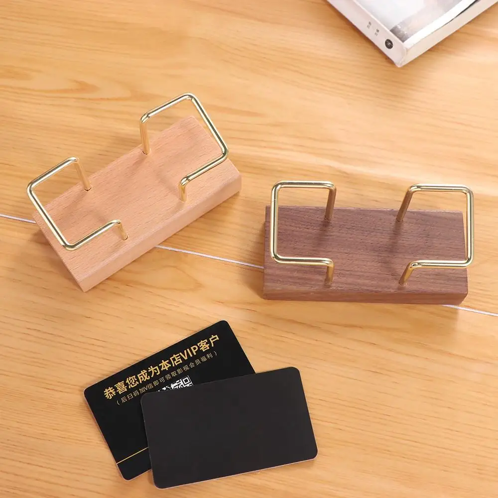 Fashion Tabletop Shelf Business Card Holder Card Storage Beech Wood Wooden Card Holder Metal Walnut Wood Card Organizer High-End