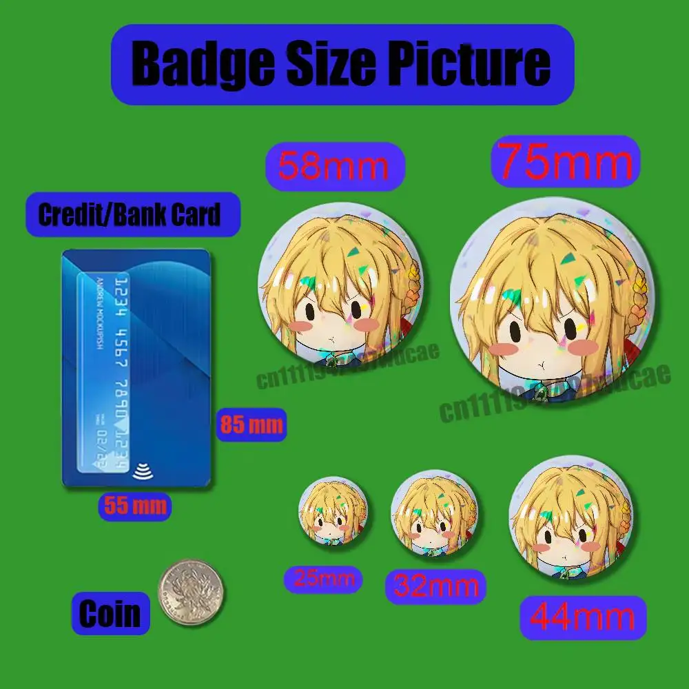 For Cute Girl V-Violet Evergarden Badge Case Custom Pin Insignia Emblem Round Brooch Button Cosplay Laser Cover
