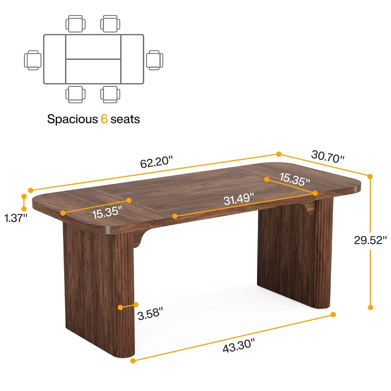 62-Inch Rectangular Executive Computer Desk Large Modern Wood Writing Table with Double Pedestal for Home Office,, Customized