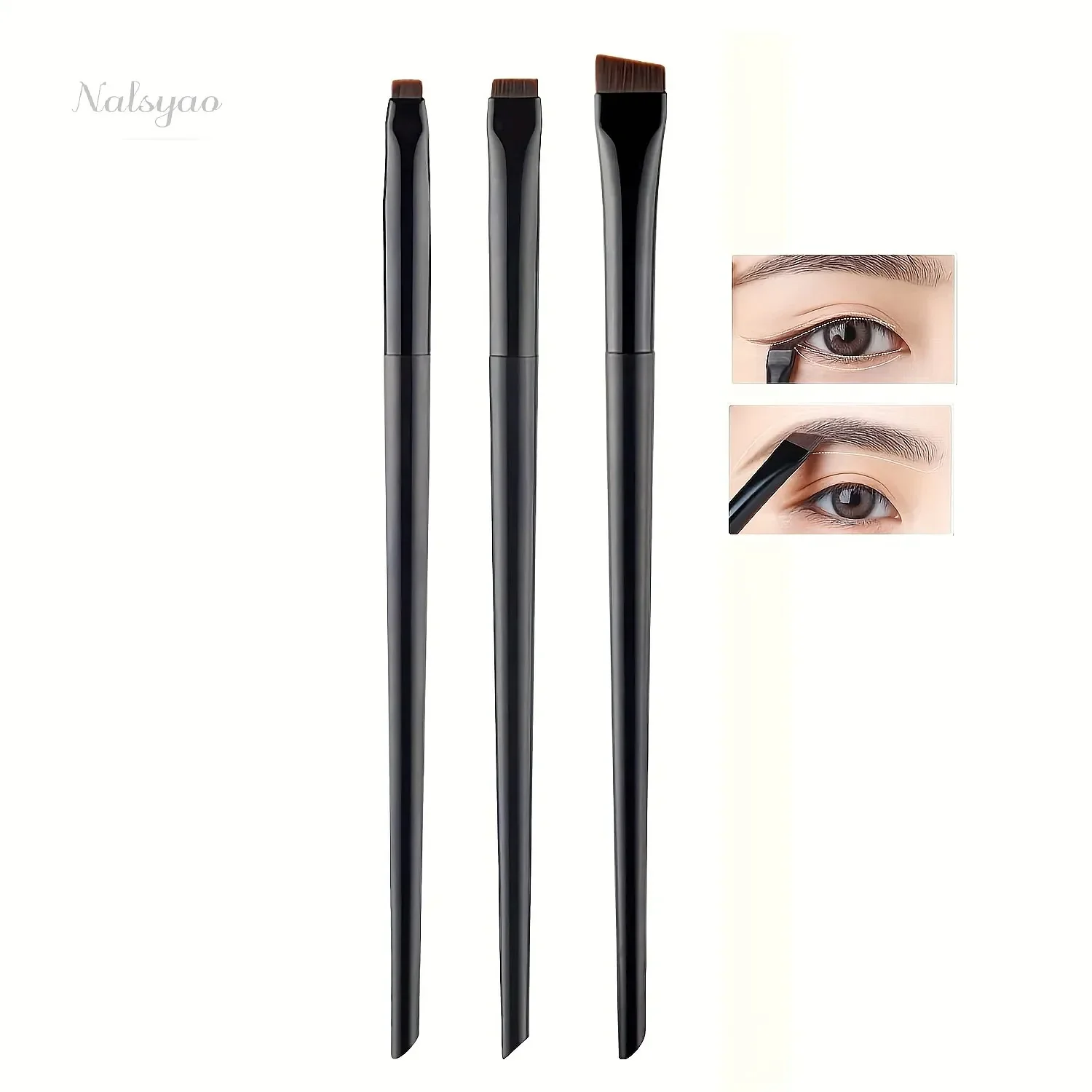3pcs Makeup Brush Set Blade Eyeliner Brush Fine Oblique Head Eyebrow Brush Outline Eyeliner Ultra-Thin Eye Shadow Brush Makeup