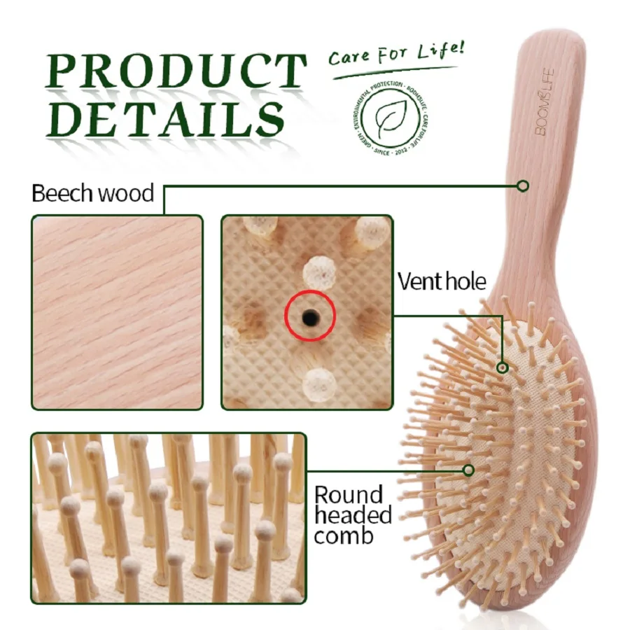 BOOMSLIFE Women Personalized Wood Hair Brush Head Scalp Massage Wide Tooth HairBrush Barber Combs Brosse Cheveux Femme Hair Comb