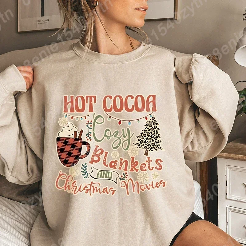 

Women's Christmas Sweatshirt Long Sleeve Crew Neck Christmas Tree & Coffee & Art Letter Print Cozy and Comfortable Holiday Wear