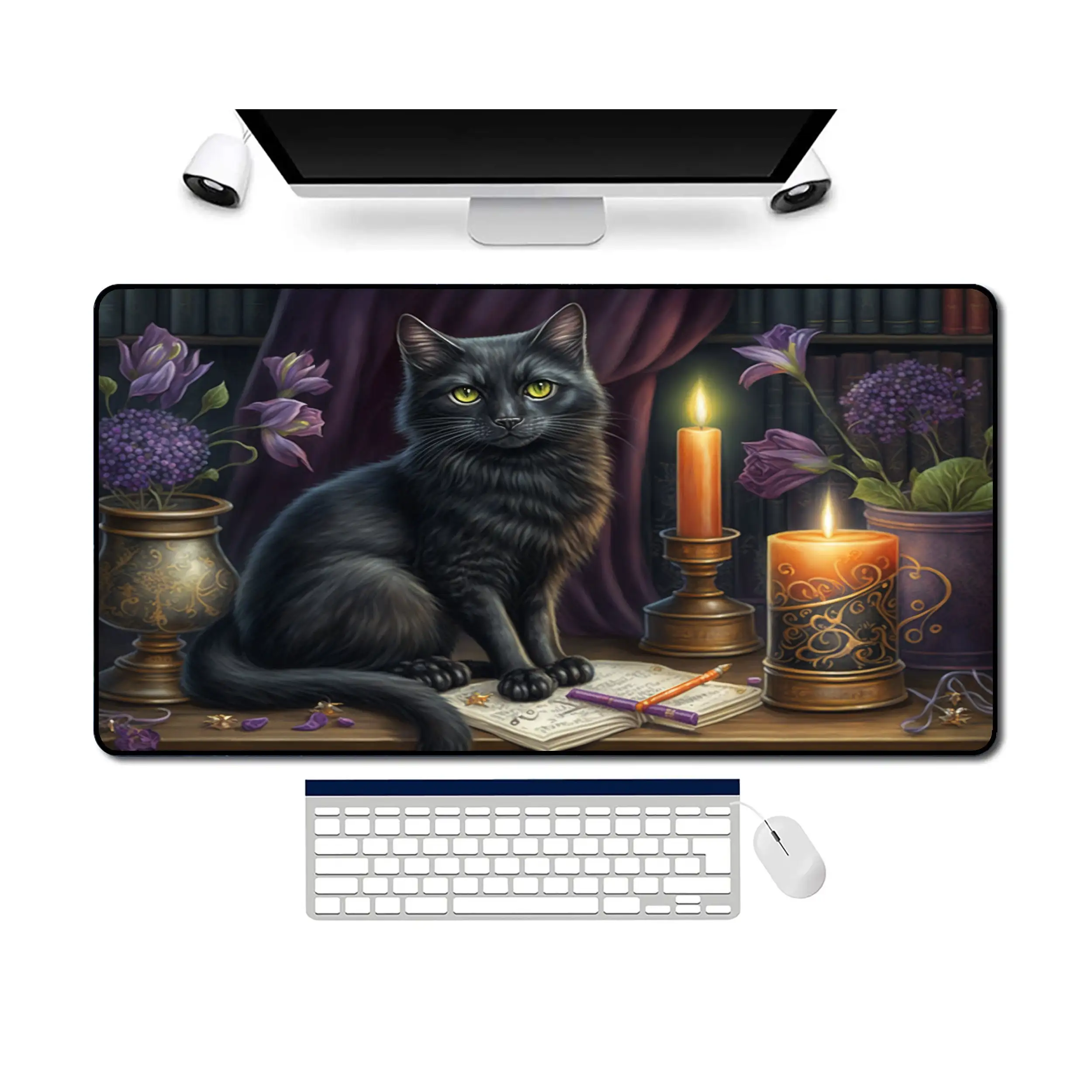 

Black Cat Library Desk Mat, Non-slip and Waterproof Mouse Pad, Office and Gaming Desk Decorative Mat,a Perfect Gift for Friends.