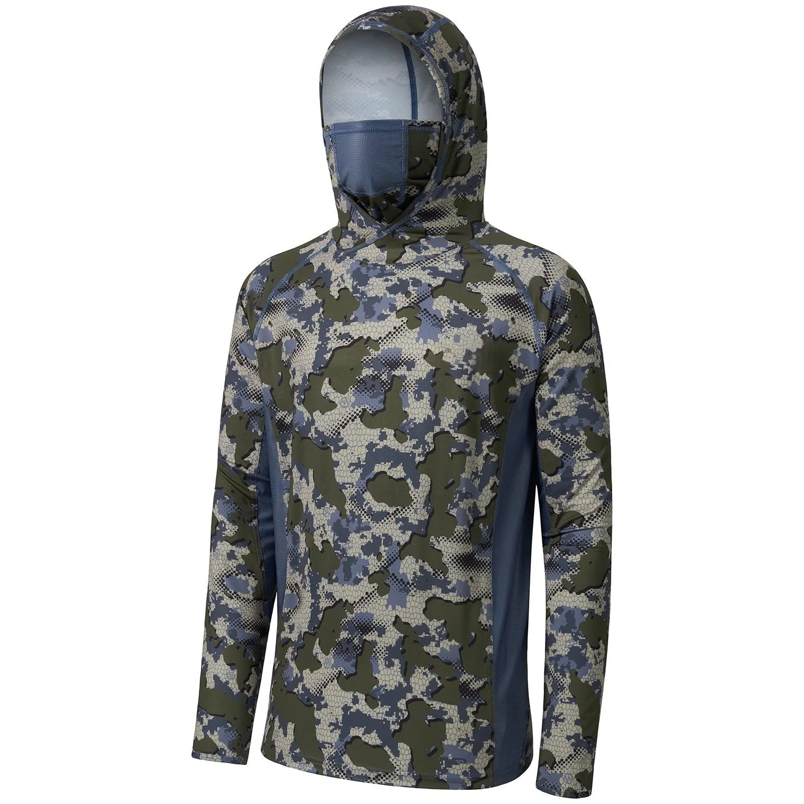Herren-Waldtarn-Angelhoodie mit Gesichtsmaske, UV-Schutz UPF50+, schnelltrocknend, atmungsaktiv, langärmelig, für Angeln und Jagd – Detail 10