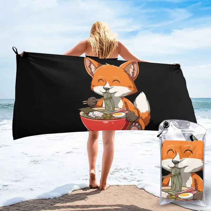 Fox Eating Ramen Ramen Noodle Lovers Fox Themed Quick dry Towel New Swimming Beach Towel Beach Blanket